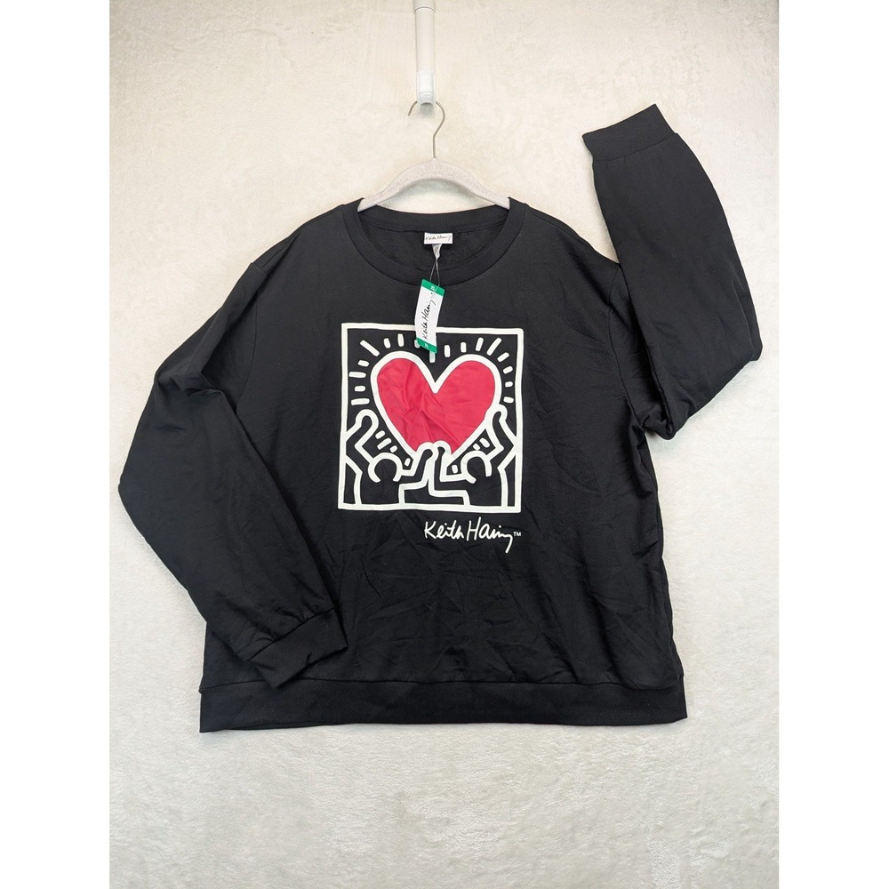 Keith Haring Sweatshirt Womens XL Black Heart Graphic Pullover Crewneck